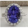 10.46 CTW Natural Blue Tanzanite And Diamond Ring In 18K White Gold