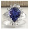 5.10 CTW Natural Tanzanite And Diamond Ring 18K Solid White Gold