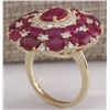 Image 3 : 13.23 CTW Natural Red Ruby And Diamond Ring 14k Solid Yellow Gold