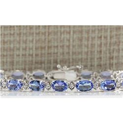 11.35 CTW Natural Tanzanite And Dimond Bracelet In 14k Solid White Gold