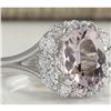 Image 2 : 3.70 CTW Natural Peach Morganite And Diamond Ring In 14K Solid White Gold