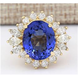 10.64 CTW Natural Tanzanite And Diamond Ring In 18K Yellow Gold