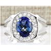 4.51 CTW Natural Blue Tanzanite And Diamond Ring 14k Solid White Gold
