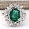 3.98 CTW Natural Emerald And Diamond Ring In 18K White Gold