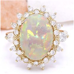 4.85 CTW Natural Opal 18K Solid Yellow Gold Diamond Ring