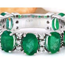 4.60 CTW Natural Emerald 18K Solid White Gold Diamond Ring