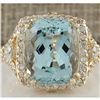 9.03 CTW Natural Blue Aquamarine And Diamond Ring 14K Solid Yellow Gold