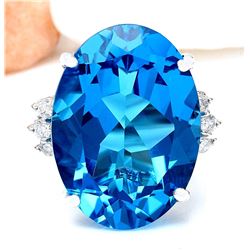 23.15 CTW Natural Topaz 14K Solid White Gold Diamond Ring