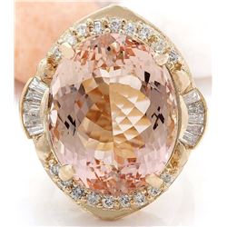 21.77 CTW Natural Morganite 18K Solid Yellow Gold Diamond Ring