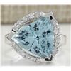 6.09 CTW Natural Aquamarine And Diamond Ring In 14K Solid White Gold