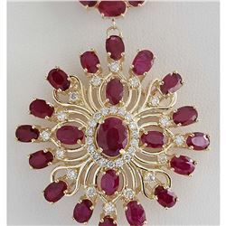 57.62 CTW Natural Ruby And Diamond Necklace In 18K Yellow Gold