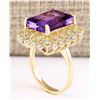 Image 3 : 9.15 CTW Natural Amethyst And Diamond Ring In 18K Solid Yellow Gold
