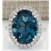 11.17 CTW Natural London Blue Topaz And Diamond Ring In 14K White Gold