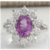 2.77 CTW Natural Pink Ceylon Sapphire Diamond Ring 14K Solid White Gold
