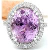 14.07 CTW Natural Kunzite 14K Solid White Gold Diamond Ring