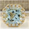 4.72 CTW Natural Aquamarine And Diamond Ring In 18K Yellow Gold