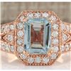 3.12 CTW Natural Blue Aquamarine Diamond Ring 14K Solid Rose Gold