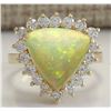 4.77 CTW Natural Opal And Diamond Ring In 14K Solid Yellow Gold
