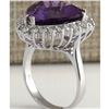 Image 3 : 10.85 CTW Natural Amethyst And Diamond Ring In 14K Solid White Gold