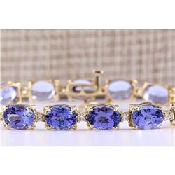 29.50 CTW Natural Tanzanite And Diamond Bracelet In 18K Solid Yellow Gold