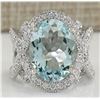8.91 CTW Natural Aquamarine And Diamond Ring In 14K Solid White Gold