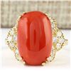 9.33 CTW Natural Coral And Diamond Ring In 14k Yellow Gold