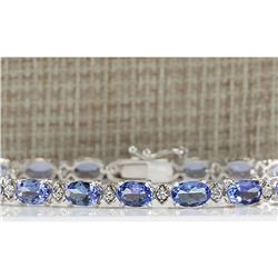 11.35 CTW Natural Tanzanite And Dimond Bracelet In 18K Solid White Gold