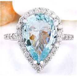 3.82 CTW Natural Aquamarine 14K Solid White Gold Diamond Ring