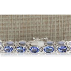 11.35CTW Natural Tanzanite And Diamond Bracelet In 18K Solid White Gold