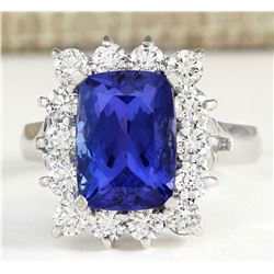 5.88tw Natural Blue Tanzanite And Diamond Ring 18K Solid White Gold