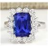 Image 1 : 5.88tw Natural Blue Tanzanite And Diamond Ring 18K Solid White Gold