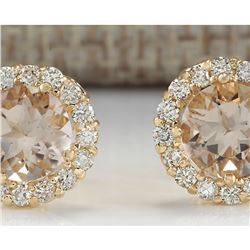3.65 CTW Natural Morganite And Diamond Earrings 18K Solid Yellow Gold