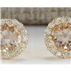 Image 1 : 3.65 CTW Natural Morganite And Diamond Earrings 18K Solid Yellow Gold