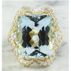 16.40 CTW Aquamarine 18K Yellow Gold Diamond Ring