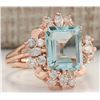 Image 2 : 2.83 CTW Natural Blue Aquamarine Diamond Ring 14K Solid Rose Gold