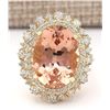 Image 1 : 13.70 CTW Natural Morganite And Diamond Ring In 18K Solid Yellow Gold