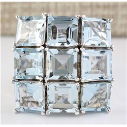 20.00 CTW Natural Aquamarine Ring In 14k White Gold