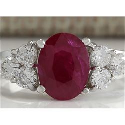 2.90 CTW Natural Red Ruby And Diamond Ring 18K Solid White Gold