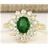 Image 1 : 2.66 CTW Natural Emerald And Diamond Ring In 18K Yellow Gold