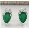 Image 1 : 1.19 CTW Natural Emerald And Diamond Earrings 18K Solid White Gold