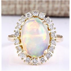 4.77 CTW Natural Opal And Diamond Ring In 14k Yellow Gold