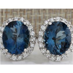 8.50 CTW Natural Topaz And Diamond Earrings 18K Solid White Gold