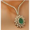 Image 3 : 11.33 CTW Natural Emerald 18K Solid Yellow Gold Diamond Necklace