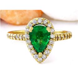 1.50 CTW Natural Emerald 14K Solid Yellow Gold Diamond Ring