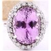 Image 1 : 15.02 CTW Natural Kunzite 14K Solid White Gold Diamond Ring