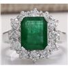 Image 1 : 3.49 CTW Natural Emerald And Diamond Ring 18K Solid White Gold