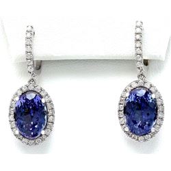 12.30 CTW Natural Tanzanite 14K Solid White Gold Diamond Earrings