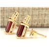 Image 2 : 2.66 CTW Natural Garnet And Diamond Earrings 18K Solid Yellow Gold