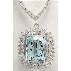 19.05 CTW Natural Aquamarine And Diamond Necklace In 14K White Gold