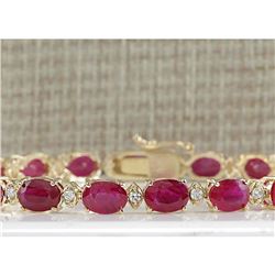 18.98 CTW Natural Ruby And Diamond Bracelet In 18K Yellow Gold